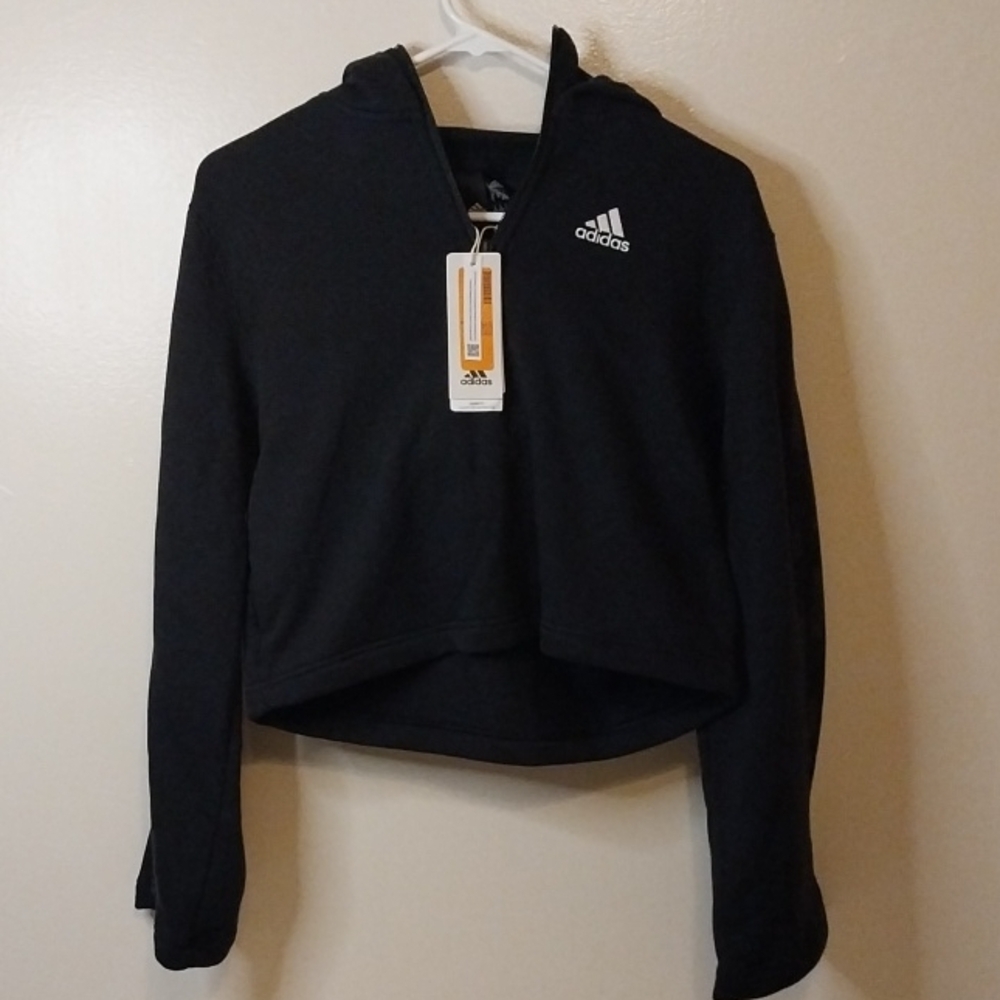 adidas Black Cropped Hoodie Sweatshirt
